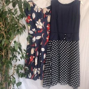 DRESS BARN 50s style Sz M floral & unbranded navy white peplum polka dot dresses